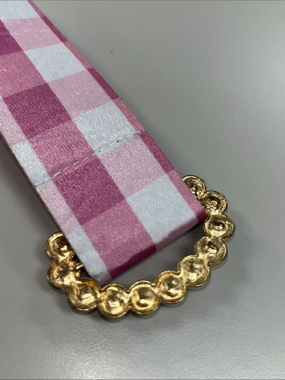 Source Unknown Pink and White Gingham Pearl Buckle Belt